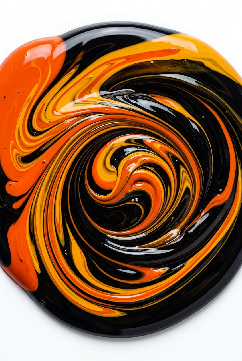 Orange, yellow and black printing ink swirl